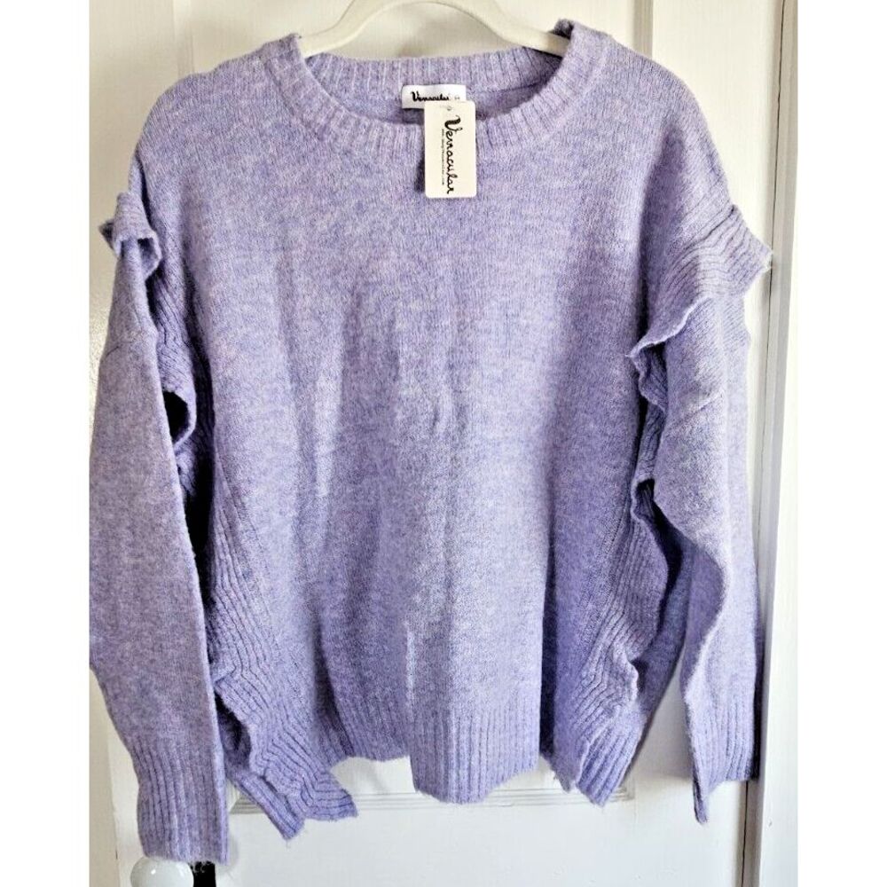 NWT Vernacular Ruffled Marled long sleeves purple‎  sweater pullover  Woman S/M
